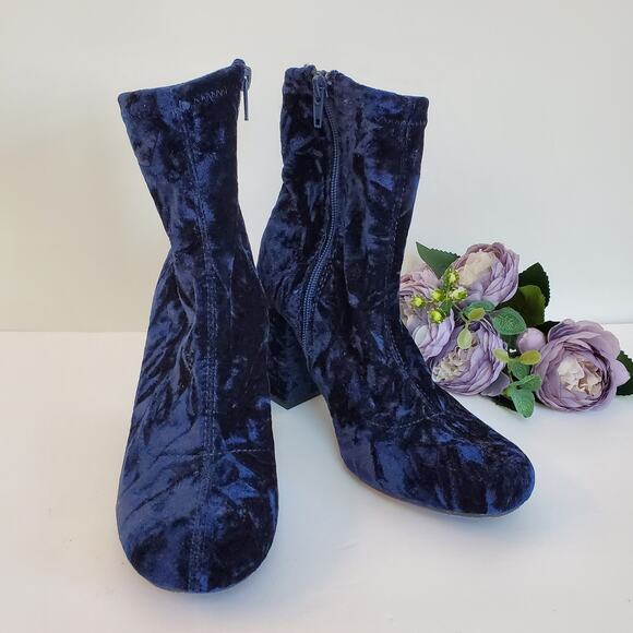 Mia Blue Crushed Velvet 4" Heeled Ankle Boots, 6.5 - Picture 1 of 12